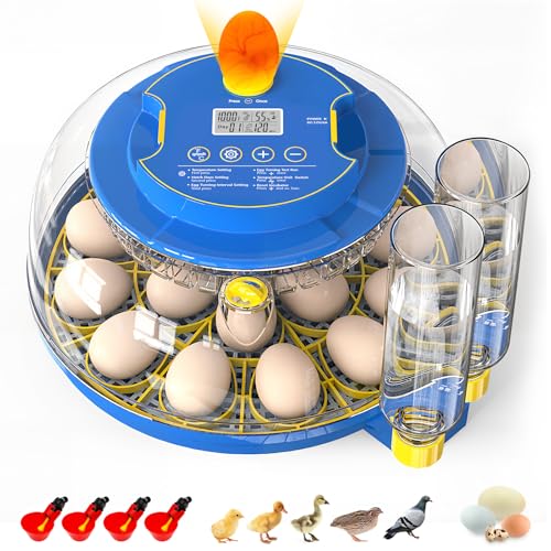 MYPIN 18 Chicken Eggs Incubator with Temperature Control, Humidity Display, Auto Egg Turning, Auto Water Filling, 2 Size Egg Trays, Chick Incubaotrs for Hatching Eggs Digital Incubator for Chicken