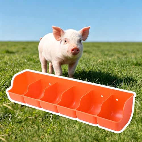 Orange/Red Waterproof Piglets Feeder, 4 5 6 Holes Plastic Rabbit Hay Feeder, Hanging Water Trough for Small Animals, Easy to Clean(Orange L65cm/25.6") - size: Orange L65cm/25.6"