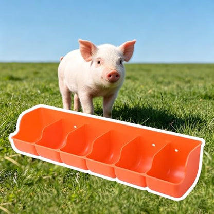 Orange/Red Waterproof Piglets Feeder, 4 5 6 Holes Plastic Rabbit Hay Feeder, Hanging Water Trough for Small Animals, Easy to Clean(Orange L65cm/25.6") - size: Orange L65cm/25.6"