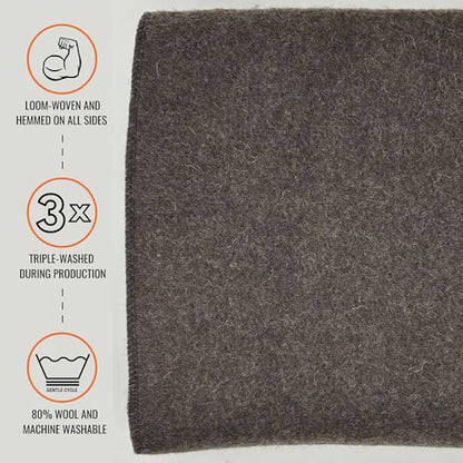 Arcturus Military Wool Blanket - Warm, Thick, Washable - Great for Outdoors, Camping, Stadium Blanket, Picnics, Travel - Car & Bushcraft Survival Kits - color: Chocolate