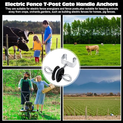 Gisafai 6 Pcs Electric Fence Gate Handles T Post Gate Handle Anchors Double Hook 2 Rings Steel Insulators with Easy Screws for Wire Electric Fence Wood Post Agricultural and Ranchers, Black
