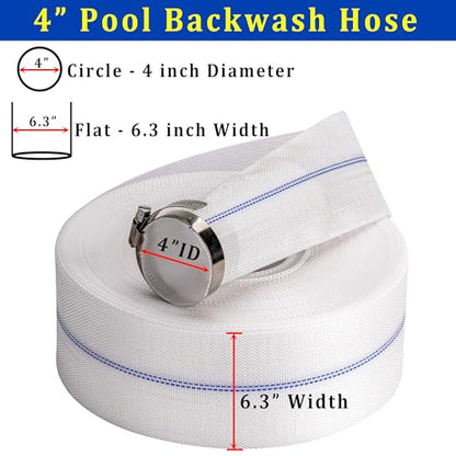 Pool Backwash Hose 4” × 100 ft Fiber Reinforced Discharge Hose General Purpose Flexible Lightweight Lay Flat Pump Drain Pipe Hose for Water Transfer (4in-100ft, Anti-abrasion) - size: 4in-100ft