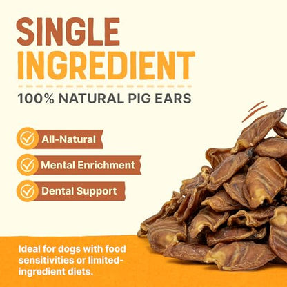 Gaines Pet Pig Ears for Dogs - 40 Pack, Thick Cut, All-Natural Whole Ears - No Additives Or Hormones, Safe Rawhide Alternative, Dental Health, Easy to Digest, Great for Small to Large Dogs - size: Pack of 40
