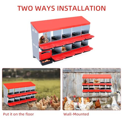 Chicken Nesting Box,Nesting Boxes for Chickens,Roll Away Nesting Boxes,10 Hole 2 Layer Hen Nest Boxes with Legs,Chicken Nesting Boxes,Easy Egg Collection,Cleanable Pull Out Hen Roosting Boxes - color: Red, size: 10 Holes Without Stand