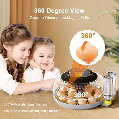 IBKINXX Incubator for Hatching Eggs-18 Egg Capacity, Newly Upgraded Automatic Egg Turner, Temperature & Humidity Control, 360° Viewing for Chicken, Duck and Quail Eggs (Black)