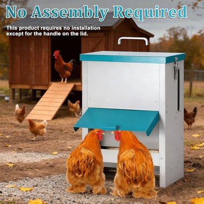 10L Automatic Chicken Feeder Metal No Waste Poultry Feeder Gravity Fed Self Feeding Large Chicken Food Dispenser with Lockable Lid and Rain Cover