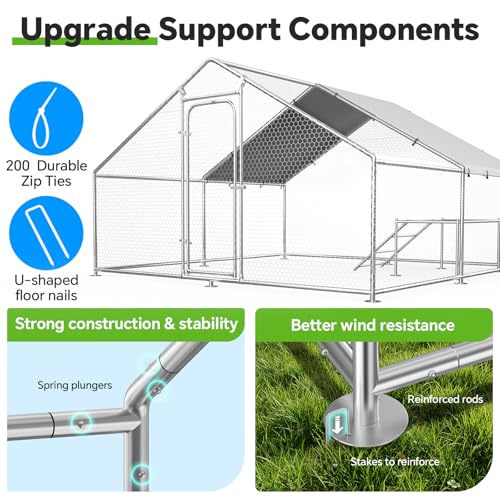 Large Metal Chicken Coop with Roosting Ladder, UV-Resistant and Waterproof Cover, Outdoor Walk-in Cage Hen House for Yard Farm Rabbit Duck Chicken Run, Spire Roof (13.1'W x 9.8'L x 6.4'H) - size: 157.5"L x 118.0"W x 78.0"H