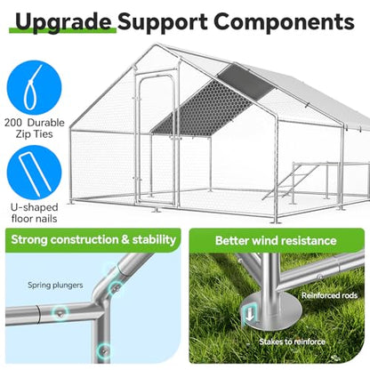 Large Metal Chicken Coop with Roosting Ladder, UV-Resistant and Waterproof Cover, Outdoor Walk-in Cage Hen House for Yard Farm Rabbit Duck Chicken Run, Spire Roof (13.1'W x 9.8'L x 6.4'H) - size: 157.5"L x 118.0"W x 78.0"H