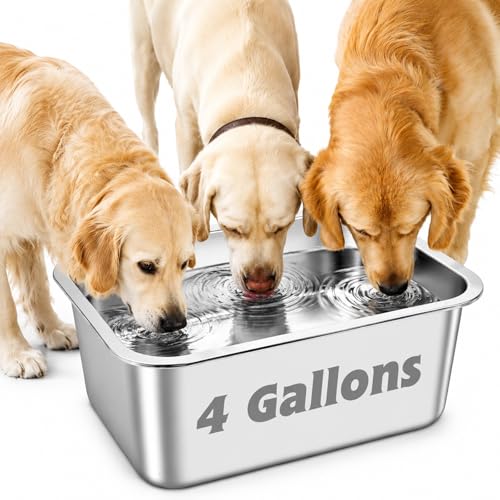 YUEPET 4 Gallons Stainless Steel Dog Water Bowls, Extra Large Metal Dog Food and Water Bowls Large Capacity Pet Water Bowls for Indoor and Outdoor Extra Large Dogs - size: 4 Gallons