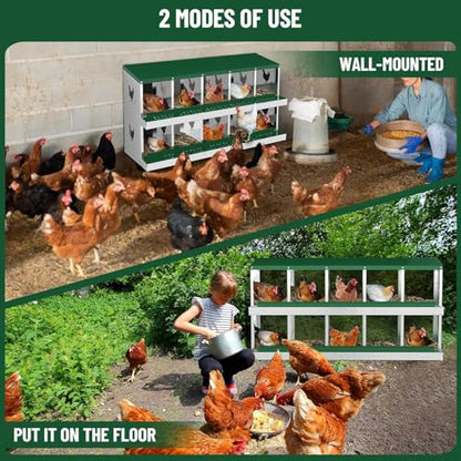 Chicken Nesting Box, 10 Compartment Metal Nesting Boxes for Chicken Coop, Easy Egg Collection, Easy Cleaning, Durable Green Chicken Laying Boxes for Hens