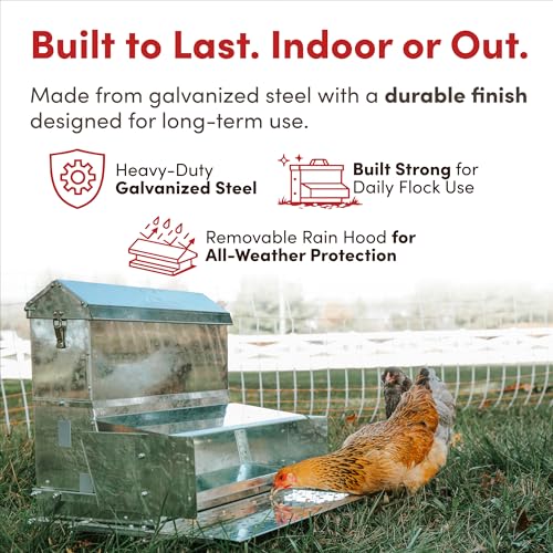 RentACoop 40 lb Automatic Treadle Chicken Feeder, Metal Rat Resistant Poultry Feeder, Rainproof No Waste Step-On Feeder for Chickens, Bantams, Ducks, Pheasants, Outdoor Covered Feed Bin - style: 40LB Treadle Feeder