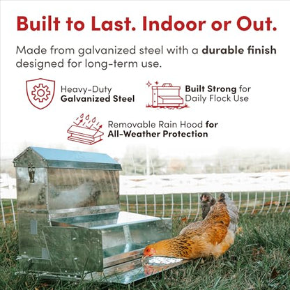 RentACoop 40 lb Automatic Treadle Chicken Feeder, Metal Rat Resistant Poultry Feeder, Rainproof No Waste Step-On Feeder for Chickens, Bantams, Ducks, Pheasants, Outdoor Covered Feed Bin - style: 40LB Treadle Feeder
