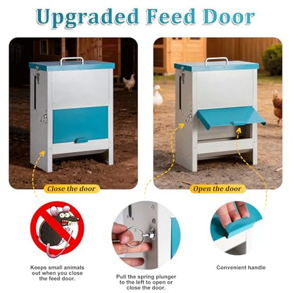 10L Automatic Chicken Feeder Metal No Waste Poultry Feeder Gravity Fed Self Feeding Large Chicken Food Dispenser with Lockable Lid and Rain Cover