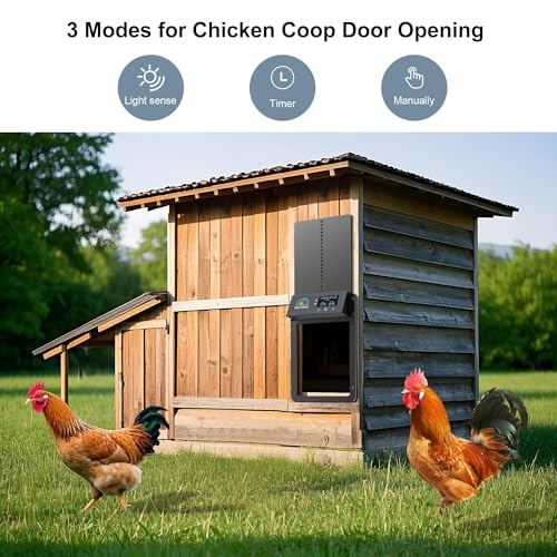 Automatic Chicken Coop Door,Multi-Modes for Chicken Door,Auto Chicken Coop Door with Anti-Pinch Feature,Automatic Coop Door with LCD Display,Run Chicken Automatic Door with Timer & Light Sensor