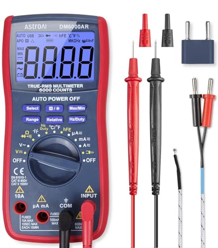 AstroAI Digital Multimeter and Analyzer TRMS 6000 Counts Volt Meter Ohmmeter Auto-Ranging Tester; Accurately Measures Voltage Current Resistance Diodes Continuity Duty-Cycle Capacitance Temperature - color: Blue - Multimeter