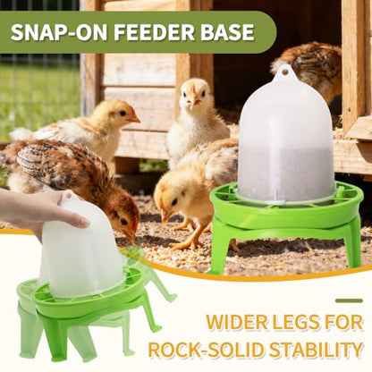 Chicken Feeder and Waterer Set, 3 Adjustable High-Legged Chassis | 1.5L Waterer and 1.5kg Feeder leak proof, Baby Chick Starter Kit Easy to Disassemble, for Ducks/Quail