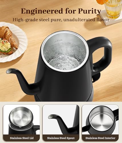 Gooseneck Electric Kettle 1L, 1000W Fast Boiling for Pour-Over Coffee & Tea, 304 Stainless Steel BPA-Free, Precise Flow Spout, Auto Shut-Off & Boil-Dry Protection, Retro Style (Black) - color: Black
