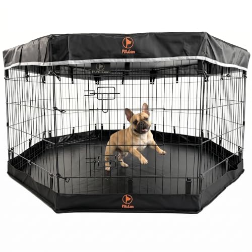 PJYuCien Puppy Playpen with Top Cover & Bottom Pad, 8 Panels 30" H, Black | 24"W, Small Pet Safe Sanctuary, Foldable Octagonal Pen, Versatile, Indoor & Outdoor, Backyard Pasture, Protects Floors - color: Black, size: Small Pen: 30-Inch High