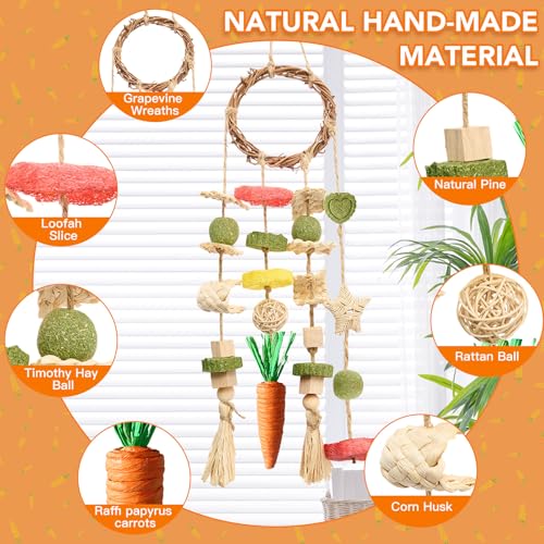 Jorewood Rabbit Chew Toys Bunny Cage Hanging Toy and Treats Rattan Ring with Snacks for Rodent Pets Teeth Healthy - size: 1 count