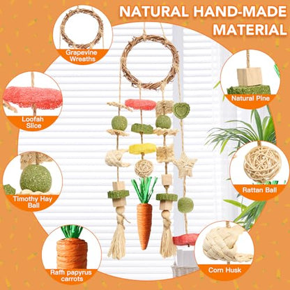 Jorewood Rabbit Chew Toys Bunny Cage Hanging Toy and Treats Rattan Ring with Snacks for Rodent Pets Teeth Healthy - size: 1 count