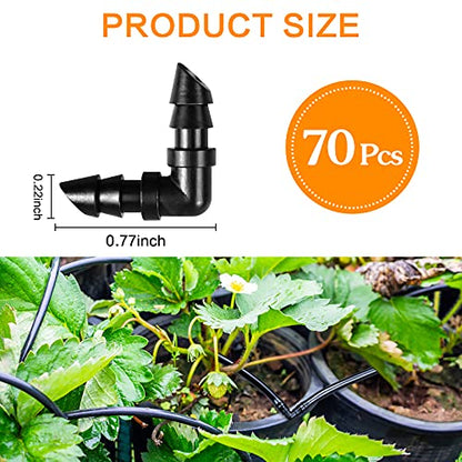 70 Pack Drip Irrigation Barbed Elbow Fittings,Barbed Connector Fits Universal 1/4" Drip Tubing, 90 Degree Drip Line Corner for Drip or Sprinkler System - size: 70P-Elbow Fittings