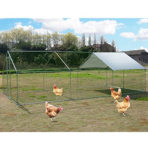 Large Metal Chicken Coop Walk-in Poultry Cage Hen Run House Habitat Spire Shaped Cage with Waterproof and Anti-Ultraviolet Cover for Outdoor Backyard Farm Use (19.68’ L×9.84’ W) - size: 19.68’L x 9.84’W