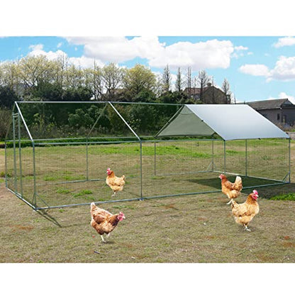 Large Metal Chicken Coop Walk-in Poultry Cage Hen Run House Habitat Spire Shaped Cage with Waterproof and Anti-Ultraviolet Cover for Outdoor Backyard Farm Use (19.68’ L×9.84’ W) - size: 19.68’L x 9.84’W