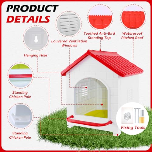 Chicken Nesting Box, Waterproof Plastic Chicken Coop with Washable Nesting Pad, Nesting Box for Hens/Ducks/Rabbits and Poultry - color: Red
