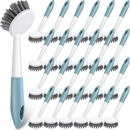 Patelai 24 Pack Kitchen Scrub Dish Brush with Long Handle Dish Scrubber with Stiff Bristles Scrub Brushes for Kitchen Dishes Washing Tools, Pots, Pans and Sink Cleaning (Celadon) - color: Celadon