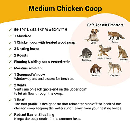 OverEZ Classic Medium Chicken Coop for up to 10 Chickens - Nesting Box - Large Bird, Poultry and Hen House, Made in USA - color: Classic
