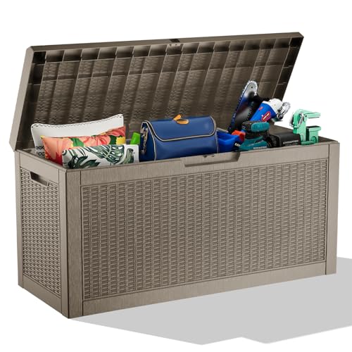 EasyUp 70 Gallon Outdoor Storage Box, Outdoor Deck Boxes for Garden Tools Equipment,Cushions and Patio Storage,Lockable and Resin,Easy to Install(Grey) - color: Grey, size: 70 Gallon