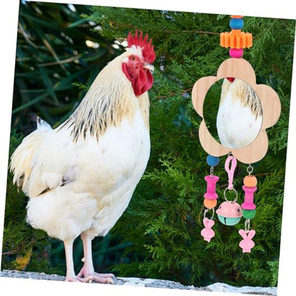 Happyyami Creative Hen Mirror Toy Wooden Hanging Mirror for Chickens Promotes Fun Healthy Growth Poultry Accessory for Coop Playtime Intellectual Development