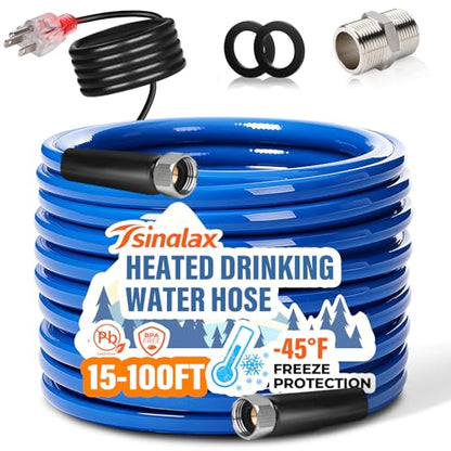 50FT Heated Water Hose for Rv,-45 ℉ Antifreeze Heated Drinking Garden Water Hose,Lead-Free & BPA-Free, Rv Freshwater Hoses with Fittings, Rv Accessories - size: 50FT