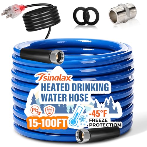 50FT Heated Water Hose for Rv,-45 ℉ Antifreeze Heated Drinking Garden Water Hose,Lead-Free & BPA-Free, Rv Freshwater Hoses with Fittings, Rv Accessories - size: 50FT
