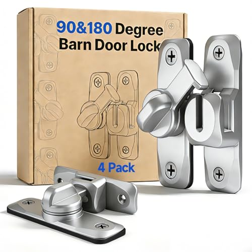 Barn Door Lock and Latche: Silver 90/180 Degree Latch, Sliding Barn Door Locks, Small Sliding Gate Latch, Zinc-Alloy Bifold Door Latch for Cabinets, Bathroom, Window, Outdoor, Child Proof (4 Pack) - color: Silver, size: 4 Pack