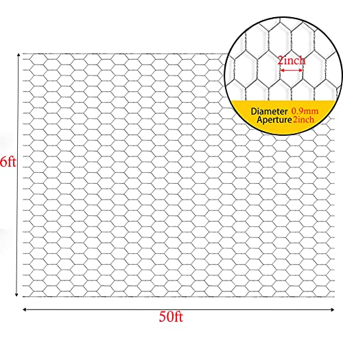 Galvanized Poultry Wire Netting 2" Hexagonal Mesh Wire Fence fit for Family Craft Projects Chicken Netting Garden Fencing Backyard Fencing (6ft x 50ft)
