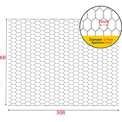 Galvanized Poultry Wire Netting 2" Hexagonal Mesh Wire Fence fit for Family Craft Projects Chicken Netting Garden Fencing Backyard Fencing (6ft x 50ft)