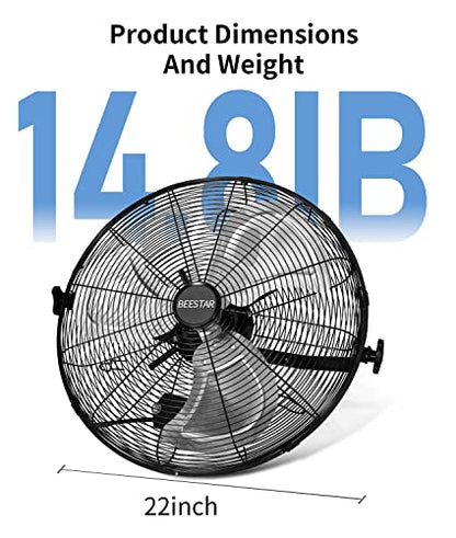 BEESTAR 20 inch High Velocity Wall Mount Fan,Industrial Fan with 3 Speed Commercial Ventilation,Easy Operation and 270 Degree Tilting,Metal Fan for Warehouse,Greenhouse, Workshop and Basement - style: 20 INCH
