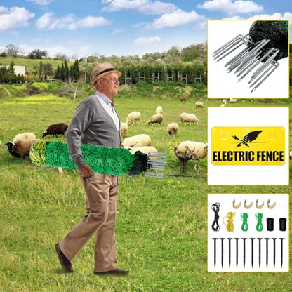 Electric Fence Netting, 164'L x 42.5" H Movable Livestock Nets for Sheep, Hogs, Cattle, PE Net Fencing Kit with 14 Posts Double Spiked, Electric Fencing for Backyards, Homesteaders, Farms Ranches - size: 164'L x 42.5"H