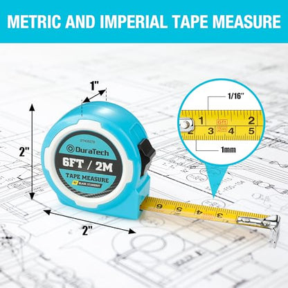 DURATECH Mini Tape Measure, 2 PCS 6FT Inch/Metric Small Tape Measure, Retractable Easy Reading Keychain Measurement Tape, Pocket Size Small Tape Measure for Engineer, Portable, ABS Protective Casing