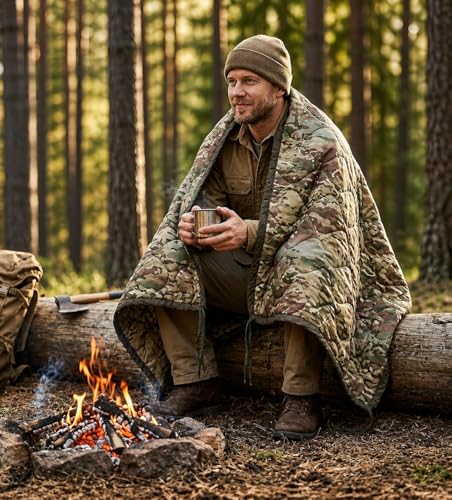 USGI Industries Military Woobie Blanket | Thermal Insulated Camping Blanket, Poncho Liner | Large, Portable, Water-Resistant, for Hiking, Survival | Compression Carry Bag - color: Ocp Multicam