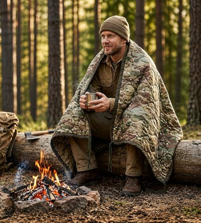 USGI Industries Military Woobie Blanket | Thermal Insulated Camping Blanket, Poncho Liner | Large, Portable, Water-Resistant, for Hiking, Survival | Compression Carry Bag - color: Ocp Multicam