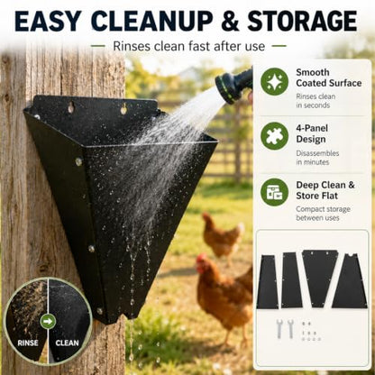 Chicken Processing Cone - Medium Poultry Restraining Cone for Chickens, Broilers & Roosters up to 15 lb, Heavy Duty Steel Chicken killing Cone for Backyard & Small Farm, Flat Back Mount Design