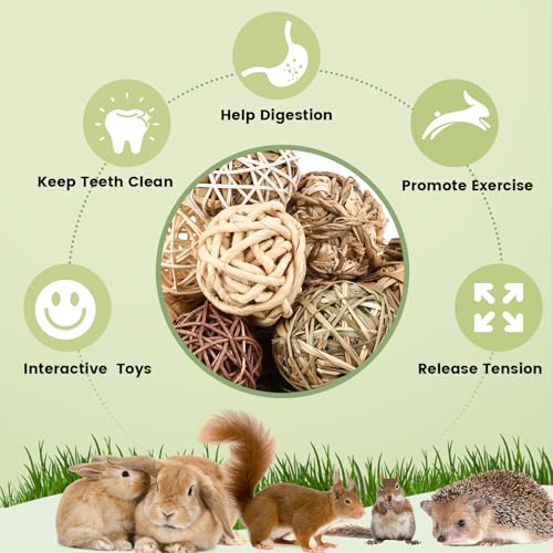 Bunny Chew Grass Balls, Rolling Chew Toys for Small Animals, Improving Dental Health, Natural Chew Grass Toys for Rabbits, Guinea Pigs, Chinchillas, Hamsters, Mice (16 Pcs) - size: Rabbit balls-16P