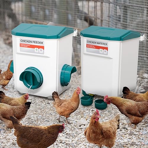 Chicken Feeder and Waterer Set, Chicken Coop Accessories with Hanging Chickens Poultry Feeder and Chicken Waterer Kit No Waste, 3 Gallon/26 Pounds, Blue - color: Blue, size: 12KG