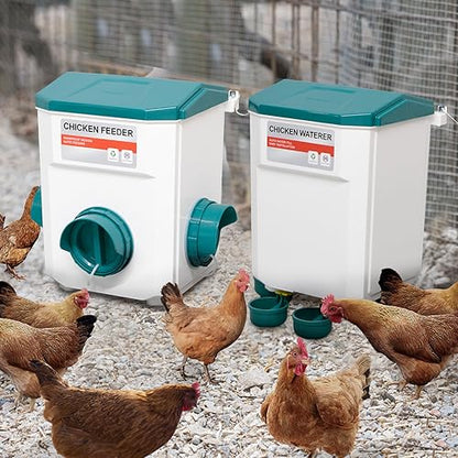 Chicken Feeder and Waterer Set, Chicken Coop Accessories with Hanging Chickens Poultry Feeder and Chicken Waterer Kit No Waste, 3 Gallon/26 Pounds, Blue - color: Blue, size: 12KG