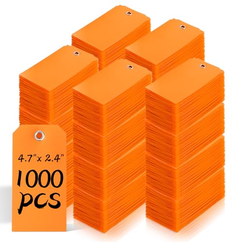 1000 Pieces 4 3/4" x 2 3/8" Plastic Shipping Tags Labeling Tags Waterproof Hang Tags with Reinforcement Hole Writable Luggage tag Loops for Equipment Car Parts… (Orange) - color: Orange