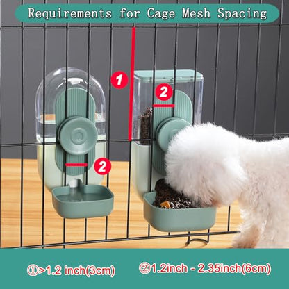 Lemtrflo Hanging Automatic Food and Water Dispenser, Gravity Rabbit Feeder Set, Cage Cat and Bunny Food Bowl (Cage Grid Spacing Over 1.2'') - color: Green