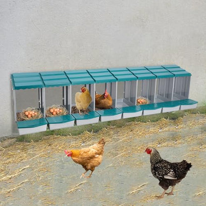 Chicken Nesting Boxes, 8 Compartment Nesting Boxes for Laying Eggs, Roll Away Nesting Box Egg Collection Tray, Wall Mount Poultry Roll Away Chicken Laying Boxes (Green) - color: 8 Compartment Nesting Boxes (Green)
