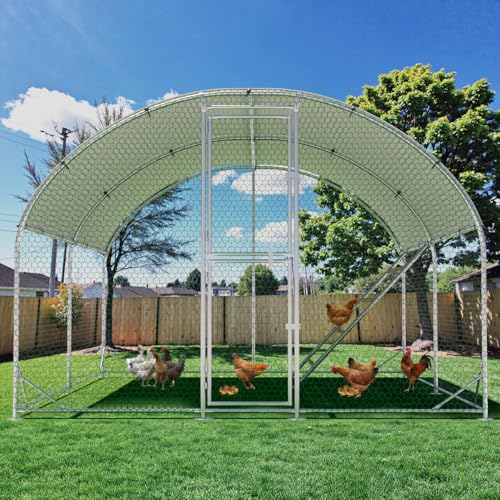 Large Metal Chicken Coop, Chicken Runs for Yard with Cover, Arch Roof Chicken Coop, Outdoor Chicken Pen, Heavy Duty Galvanized Steel Frame, Waterproof Cover, 10 x 13 x 6.5 FT - size: 10' x 13'
